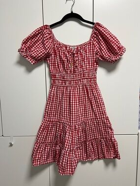 Red Gingham Midi Dress - Unsure Brand